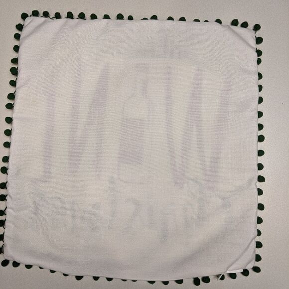 Pillow cover, (1), off white green red, sparkle, green pompom trim - Picture 4 of 7